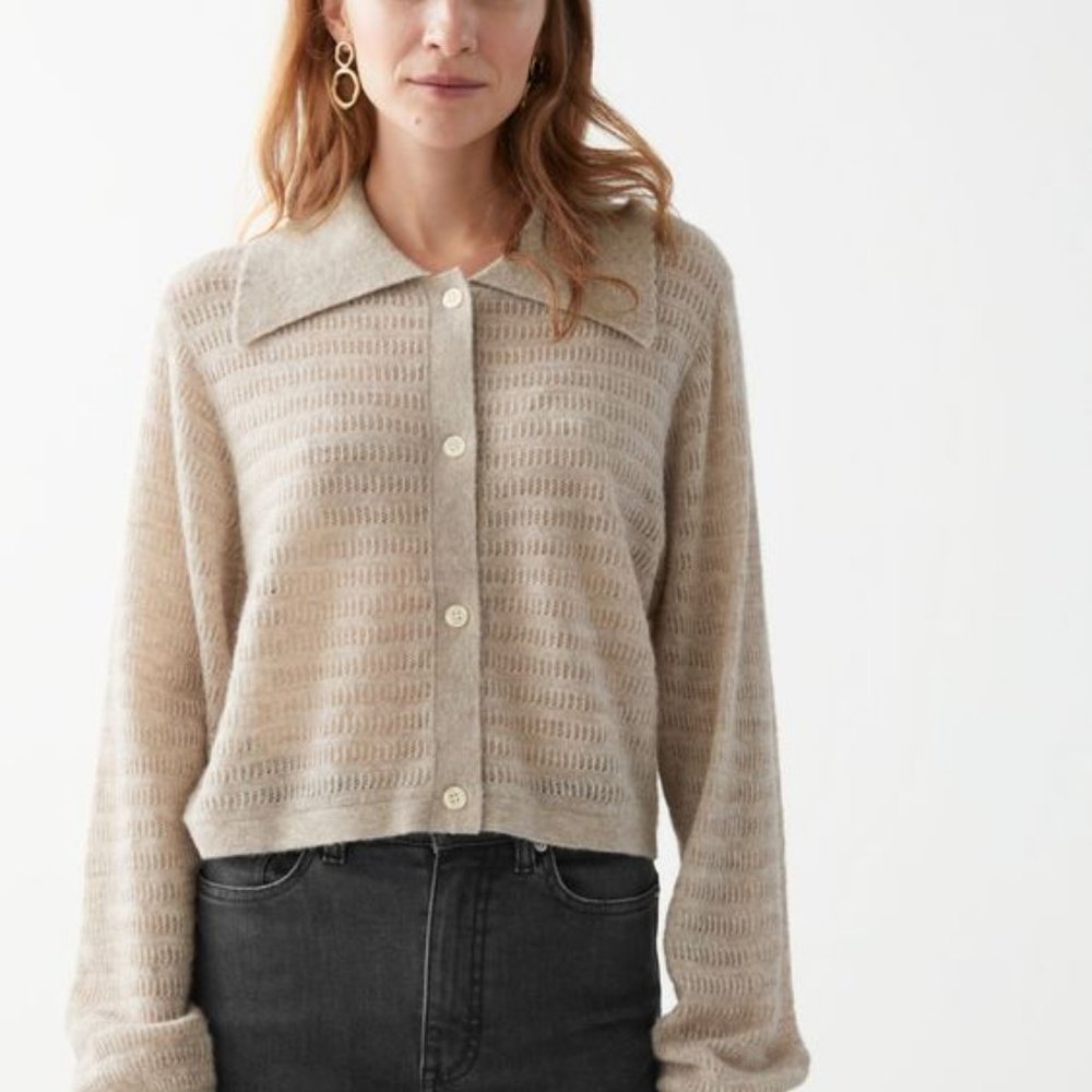 & Other Stories Collared Cardigan Top Beige Sz XS